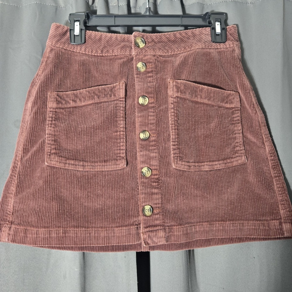 American Eagle Burgundy Super Stretch Corduroy Button-Front Mini Skirt Size 2
